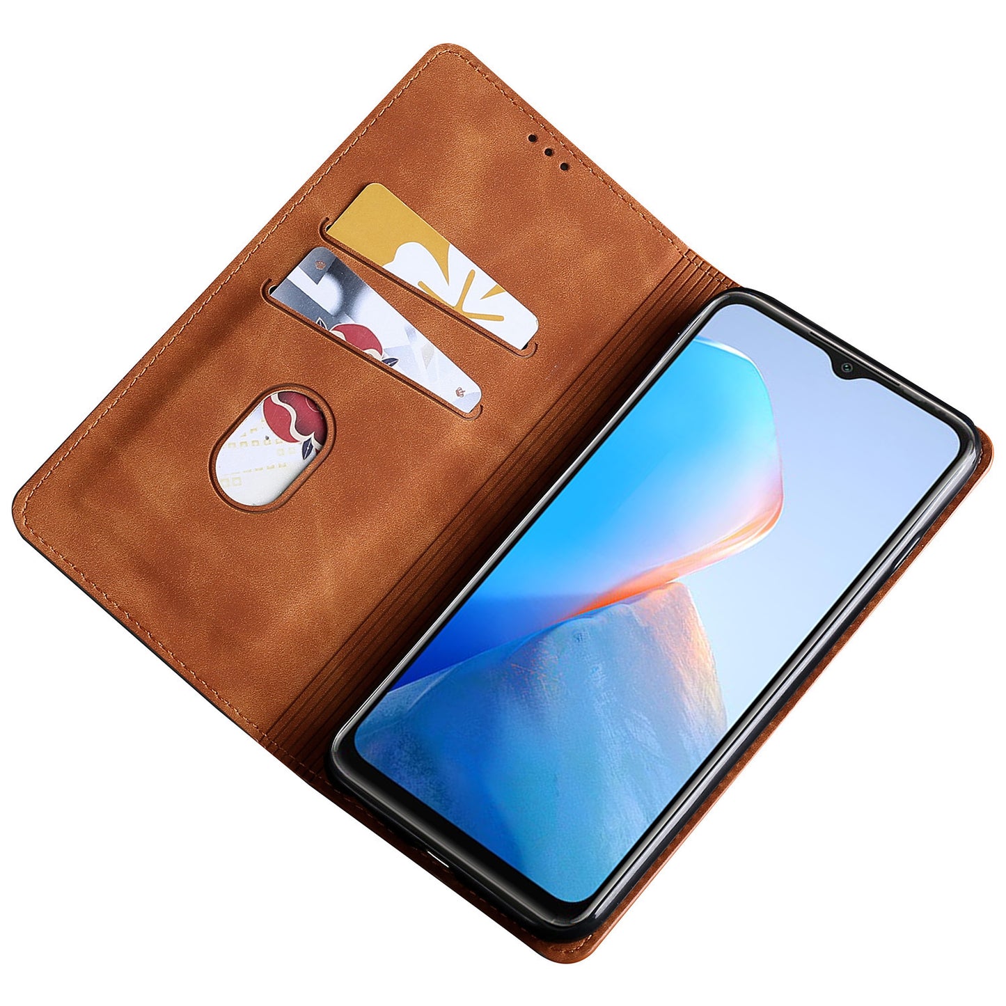 Uniqkart for Infinix Hot 30i Stand PU Leather Case Skin-touch Phone Cover with Card Holder - Light Brown
