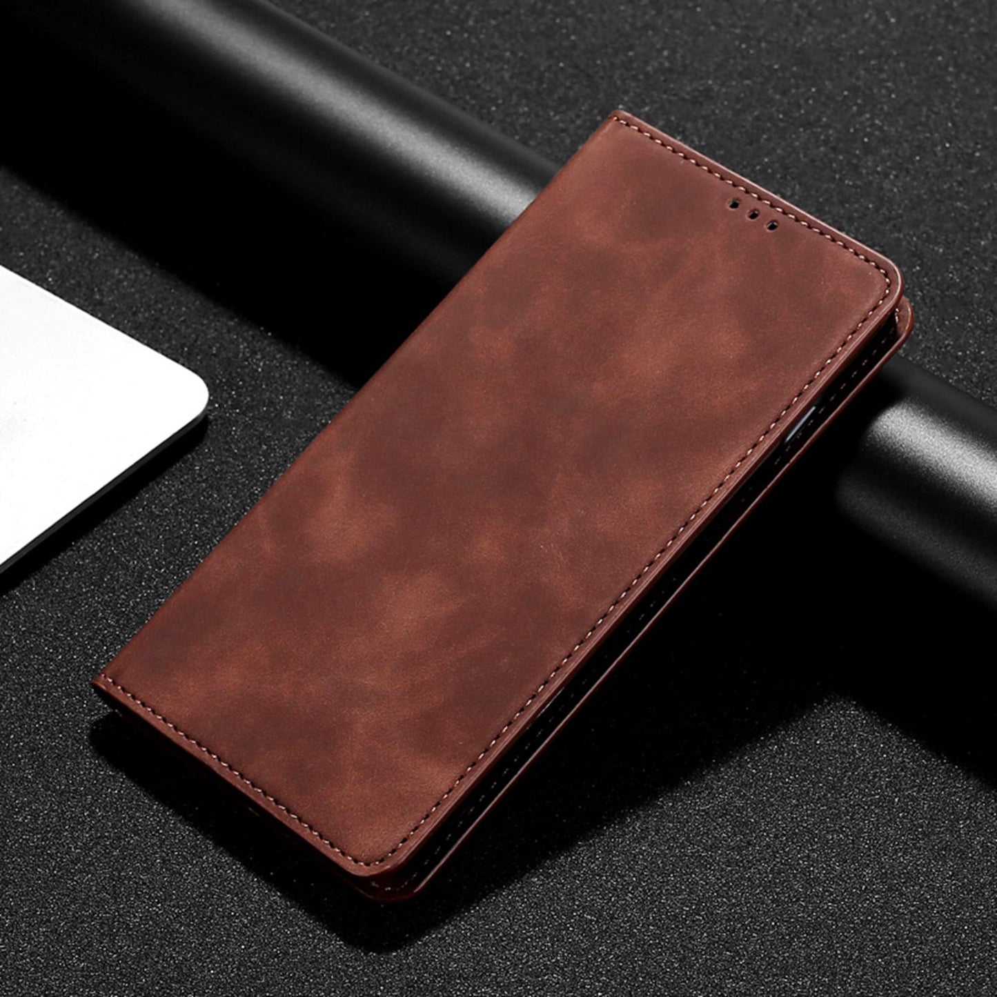 Uniqkart for Infinix Hot 30i Stand PU Leather Case Skin-touch Phone Cover with Card Holder - Dark Brown