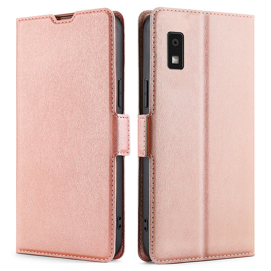 Uniqkart for Sharp Aquos Wish3  PU Leather Stand Case Full Protection Phone Cover with Card Holder - Rose Gold