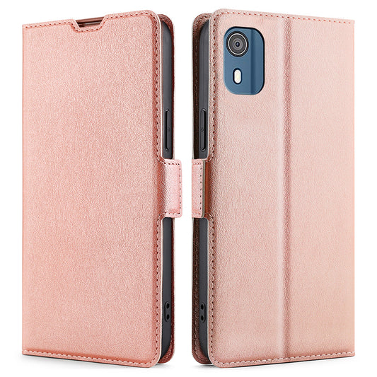 PU Leather Phone Case for Nokia C02 TA-1522 Card Holder Stand Protective Phone Cover - Rose Gold