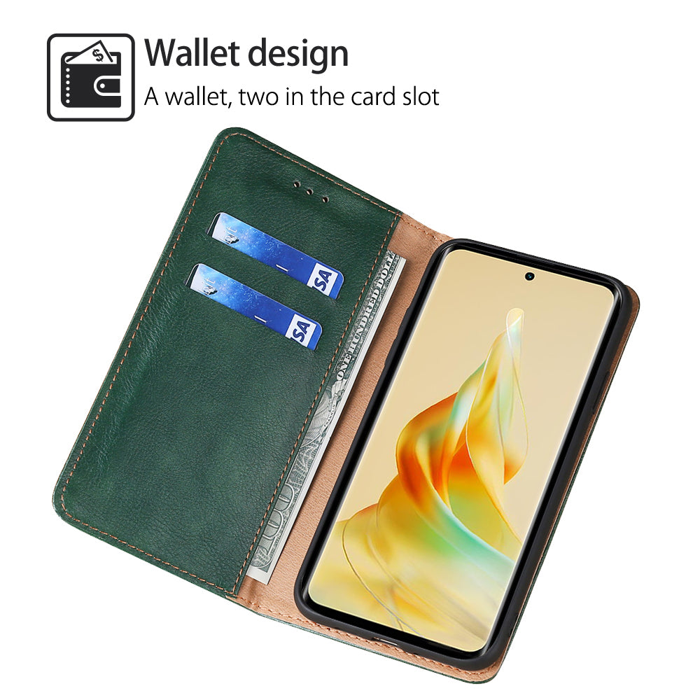 Uniqkart for Oppo Reno10 5G Shockproof Phone Case Stand Wallet PU Leather + TPU Phone Shell Cover - Green