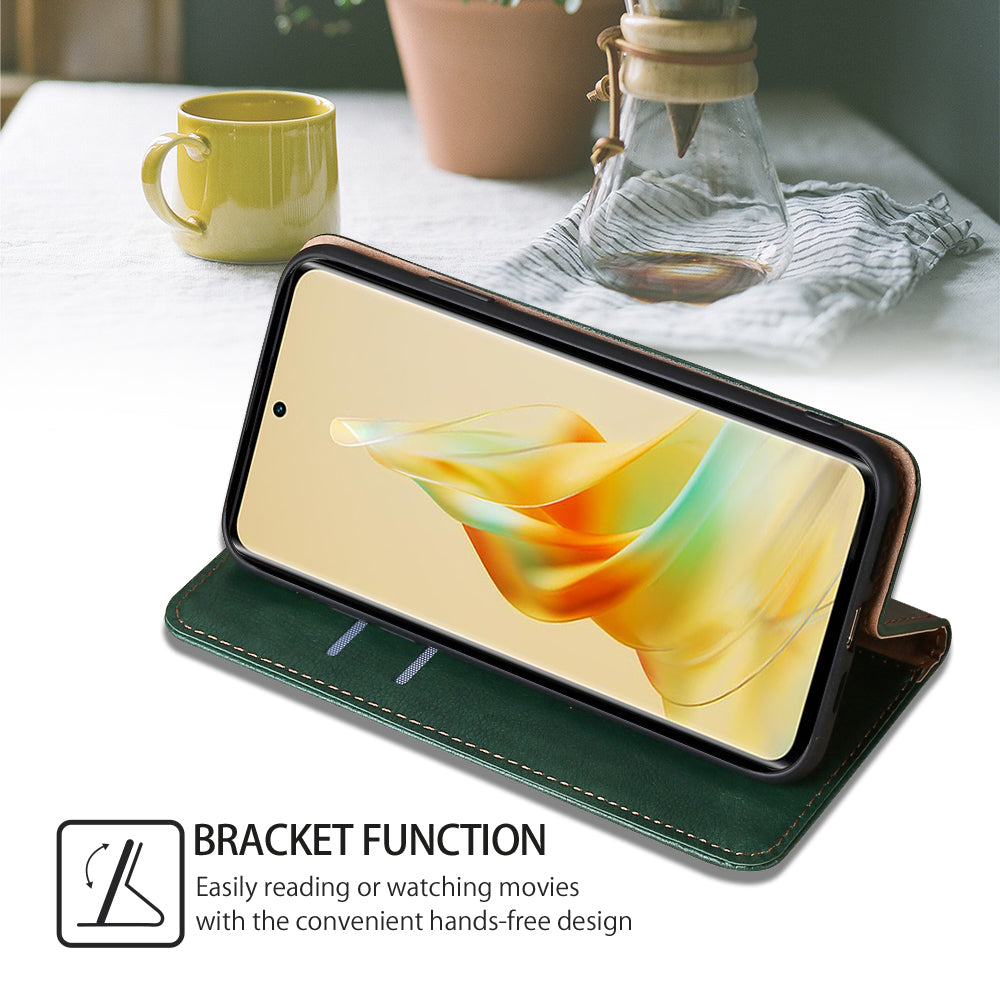 Uniqkart for Oppo Reno10 5G Shockproof Phone Case Stand Wallet PU Leather + TPU Phone Shell Cover - Green