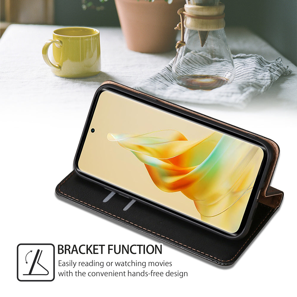 Uniqkart for Oppo Reno10 Pro 5G PU Leather + TPU Flip Cover Shockproof Phone Case with Stand Wallet - Black