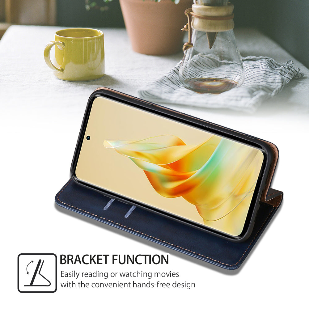 Uniqkart for Oppo Reno10 Pro+ 5G PU Leather + TPU Flip Cover Anti-drop Phone Case with Stand Wallet - Blue