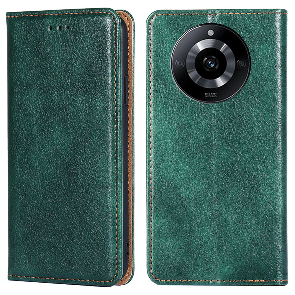 Uniqkart for Realme 11 5G PU Leather + TPU Flip Cover Scratch Resistant Phone Case with Stand Wallet - Green
