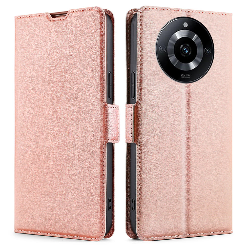 Uniqkart for Realme 11 5G PU Leather Stand Phone Cover Card Holder Shockproof Case - Rose Gold