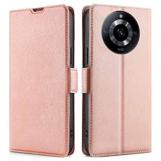 Uniqkart for Realme 11 5G PU Leather Stand Phone Cover Card Holder Shockproof Case - Rose Gold
