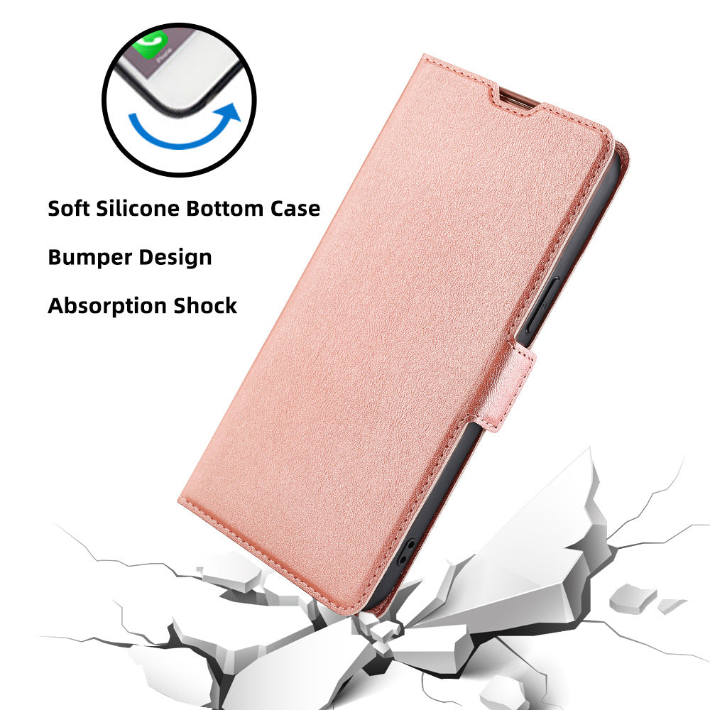 Uniqkart for Realme 11 5G PU Leather Stand Phone Cover Card Holder Shockproof Case - Rose Gold