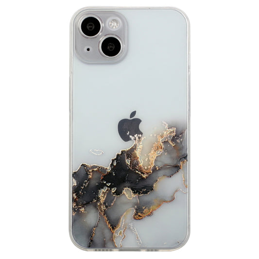 Uniqkart for iPhone 15 Shockproof TPU Case Embossing Marble Pattern Phone Shell Anti-Scratch Phone Cover - Black