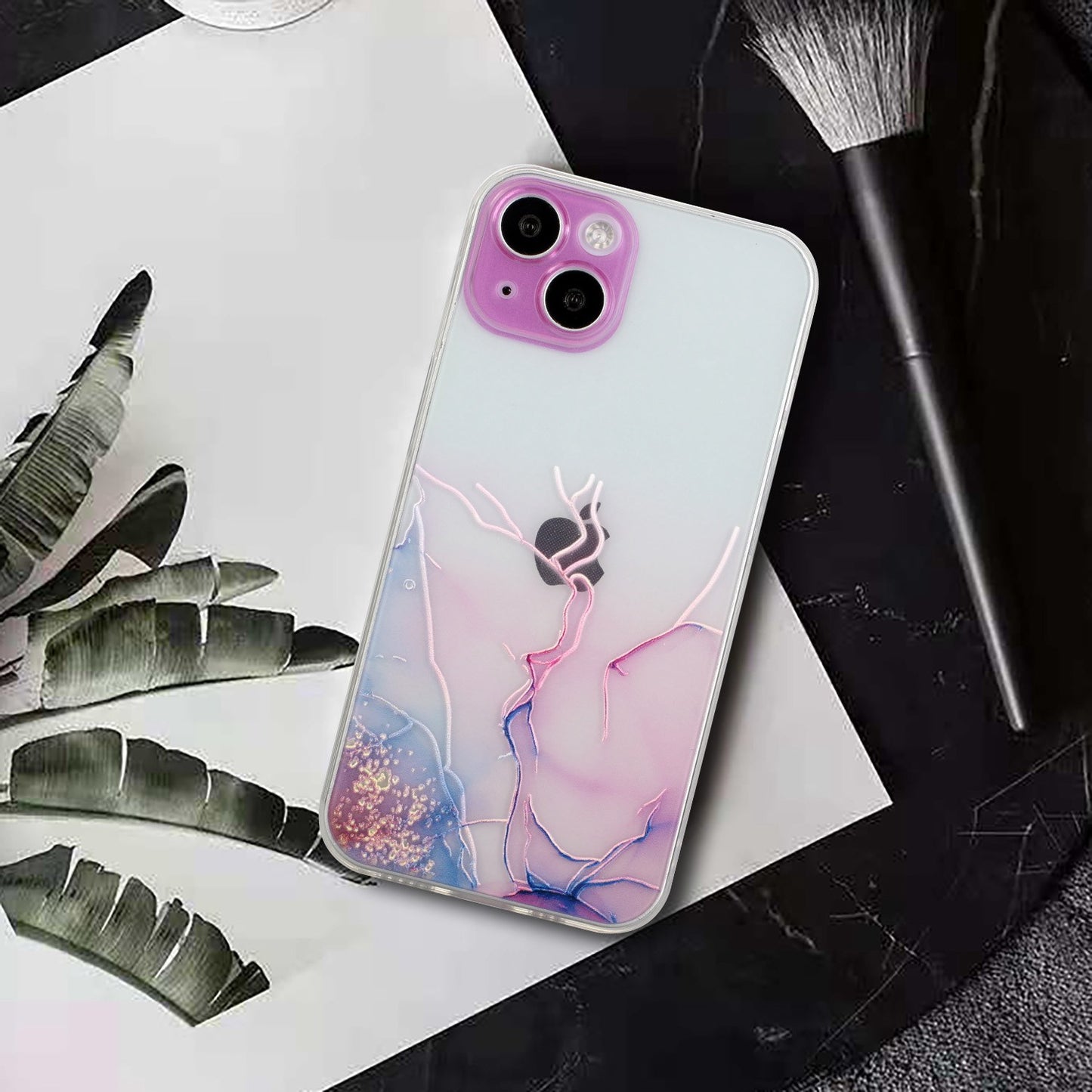 Uniqkart for iPhone 15 Shockproof TPU Case Embossing Marble Pattern Phone Shell Anti-Scratch Phone Cover - Pink