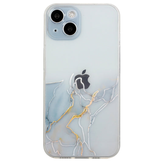Uniqkart for iPhone 15 Shockproof TPU Case Embossing Marble Pattern Phone Shell Anti-Scratch Phone Cover - Grey