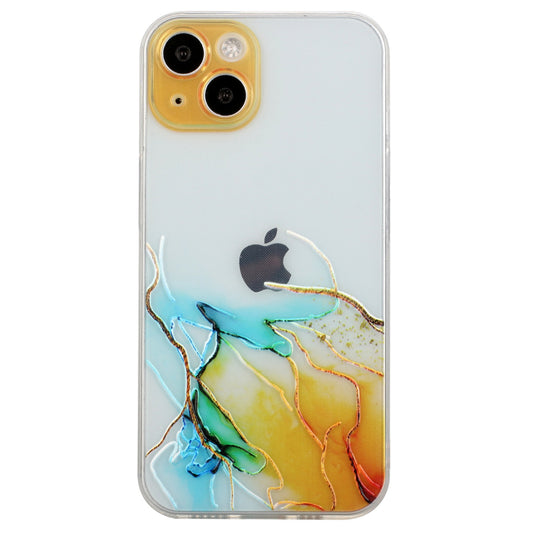 Uniqkart for iPhone 15 Shockproof TPU Case Embossing Marble Pattern Phone Shell Anti-Scratch Phone Cover - Yellow