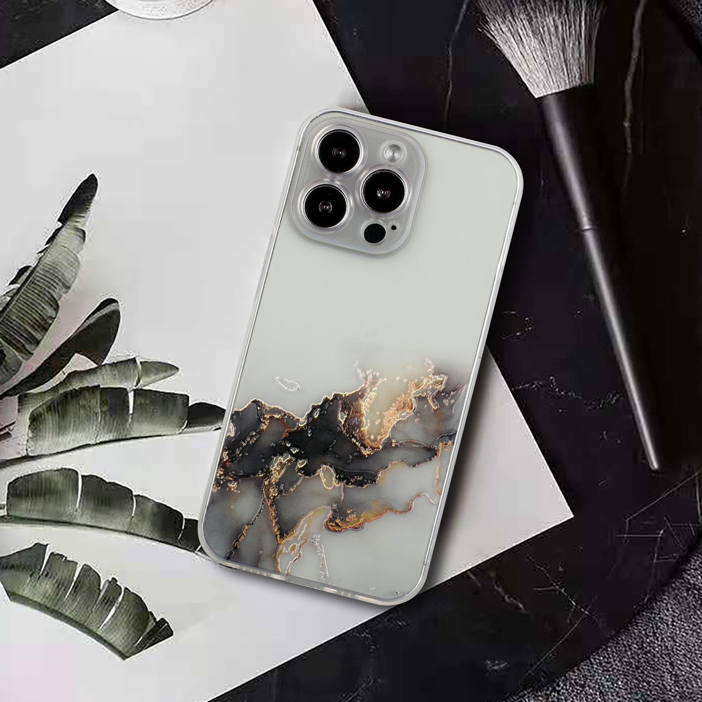 Soft TPU Phone Case for iPhone 15 Pro , Embossing Marble Pattern Protective Phone Cover - Black