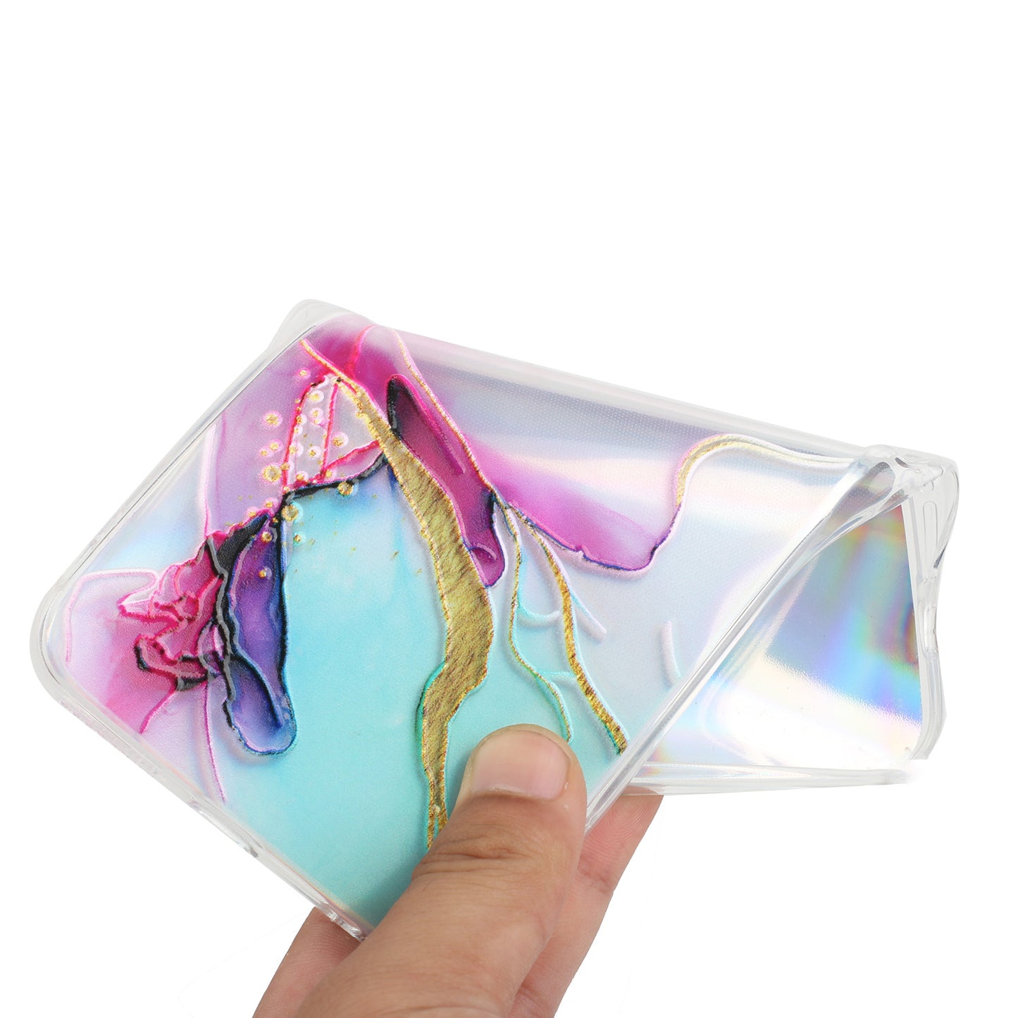 Marble Pattern Embossing TPU Case for iPhone 15 Colorful Laser Shockproof Phone Cover - Green