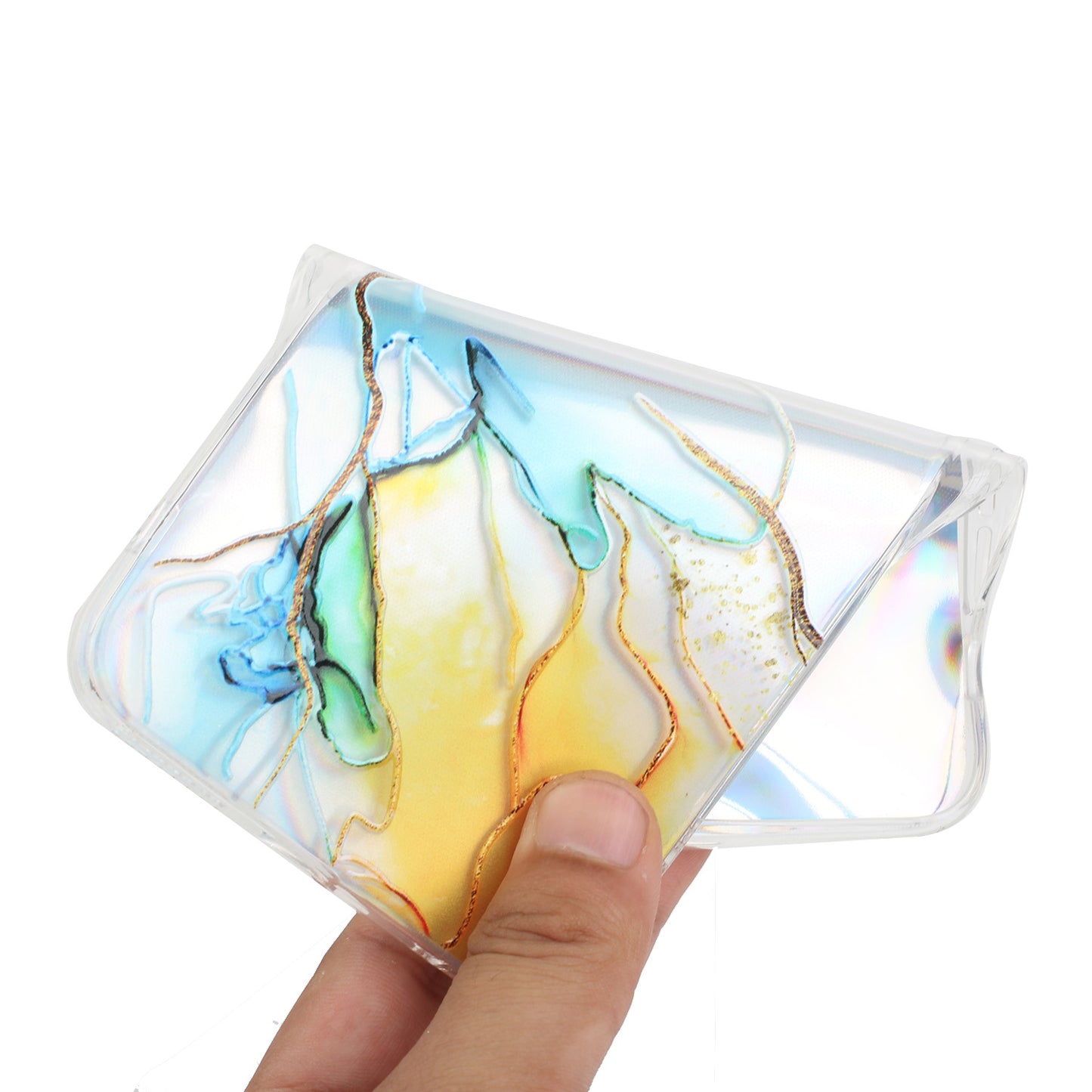 Marble Pattern Embossing TPU Case for iPhone 15 Colorful Laser Shockproof Phone Cover - Yellow