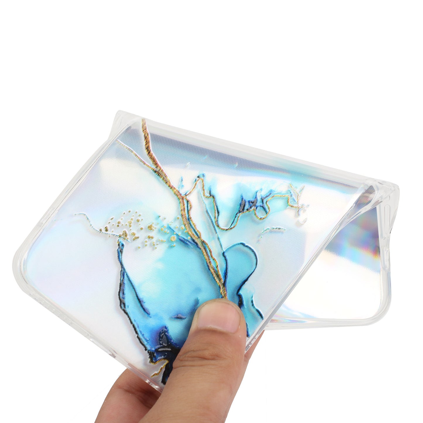 Marble Pattern Embossing TPU Case for iPhone 15 Colorful Laser Shockproof Phone Cover - Blue