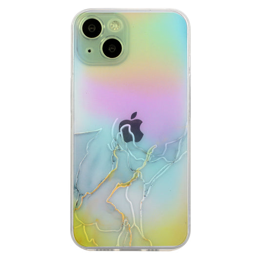 Marble Pattern Embossing TPU Case for iPhone 15 Colorful Laser Shockproof Phone Cover - Grey