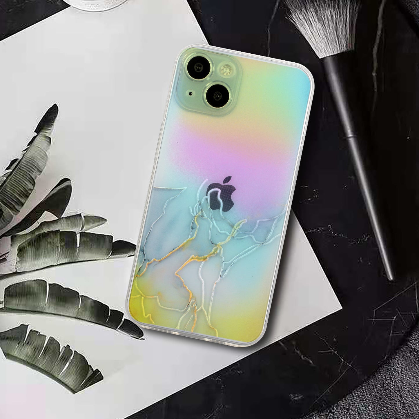 Marble Pattern Embossing TPU Case for iPhone 15 Colorful Laser Shockproof Phone Cover - Grey
