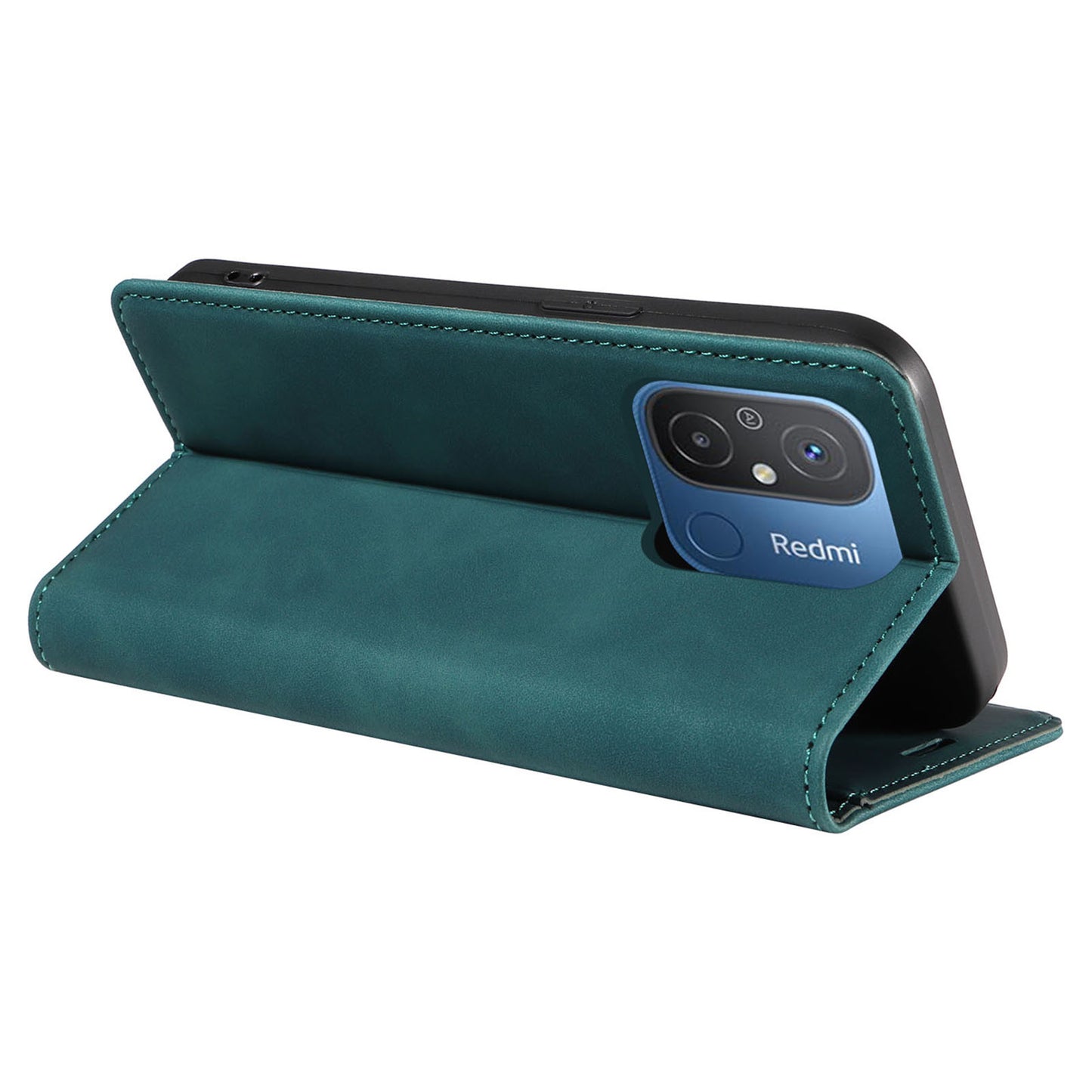 Uniqkart 003 For Xiaomi Redmi 12C 4G / 11A 4G / Poco C55 4G Phone Wallet Case RFID Blocking Leather Stand Cover - Green