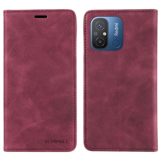 Uniqkart 003 For Xiaomi Redmi 12C 4G / 11A 4G / Poco C55 4G Phone Wallet Case RFID Blocking Leather Stand Cover - Red