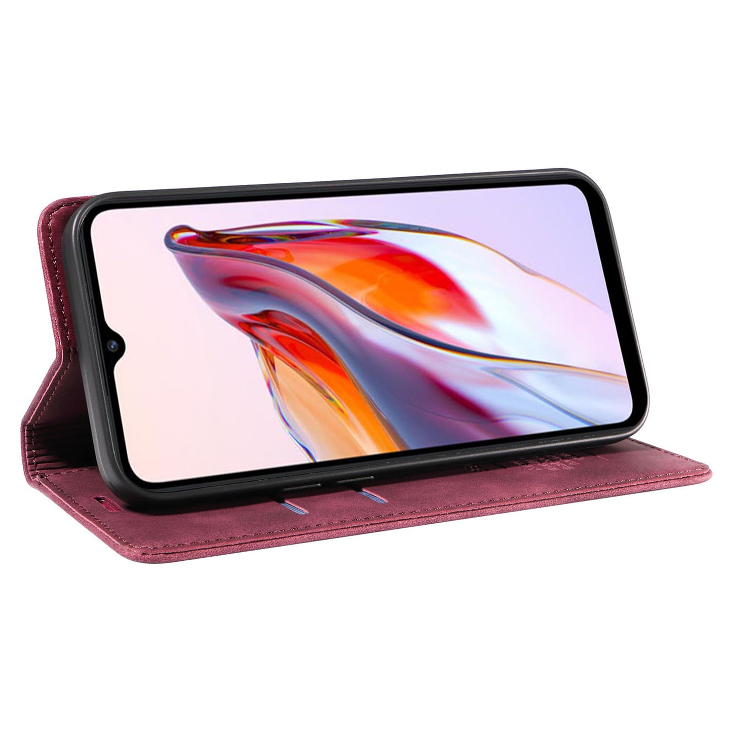 Uniqkart 003 For Xiaomi Redmi 12C 4G / 11A 4G / Poco C55 4G Phone Wallet Case RFID Blocking Leather Stand Cover - Red
