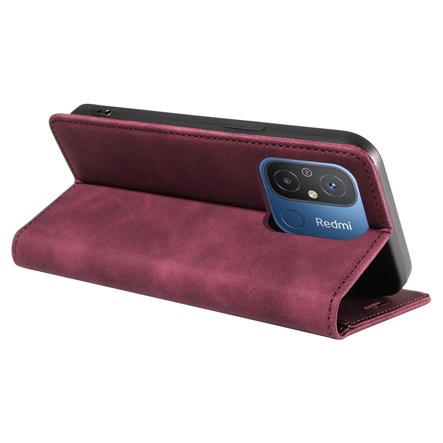 Uniqkart 003 For Xiaomi Redmi 12C 4G / 11A 4G / Poco C55 4G Phone Wallet Case RFID Blocking Leather Stand Cover - Red