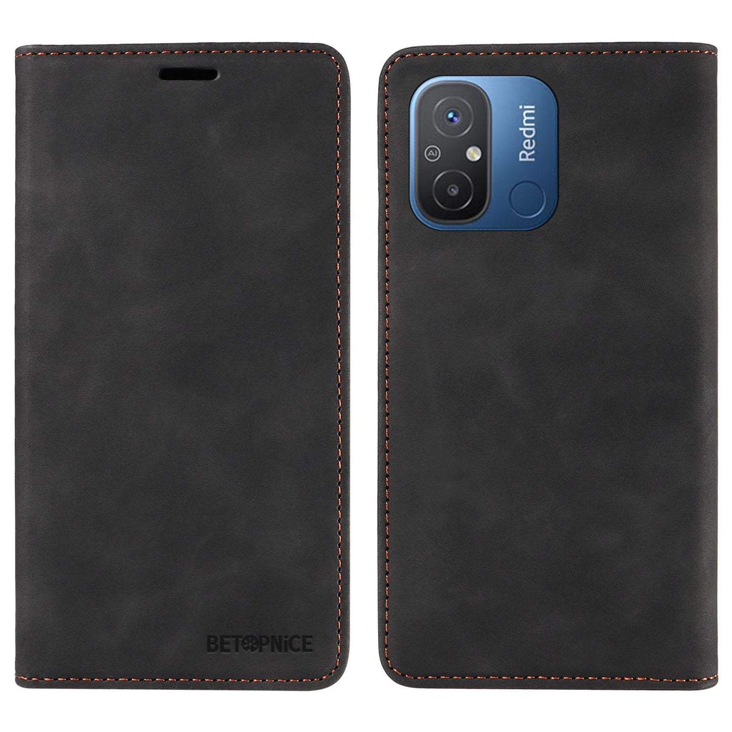 Uniqkart 003 For Xiaomi Redmi 12C 4G / 11A 4G / Poco C55 4G Phone Wallet Case RFID Blocking Leather Stand Cover - Black