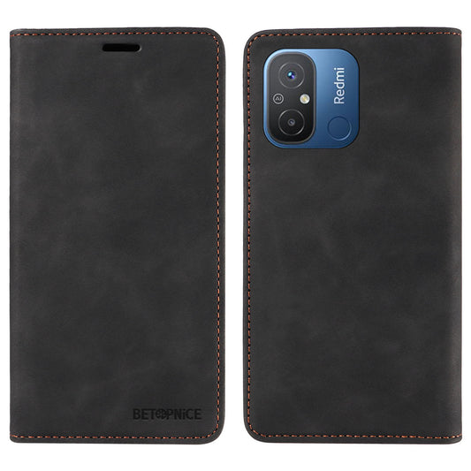 Uniqkart 003 For Xiaomi Redmi 12C 4G / 11A 4G / Poco C55 4G Phone Wallet Case RFID Blocking Leather Stand Cover - Black
