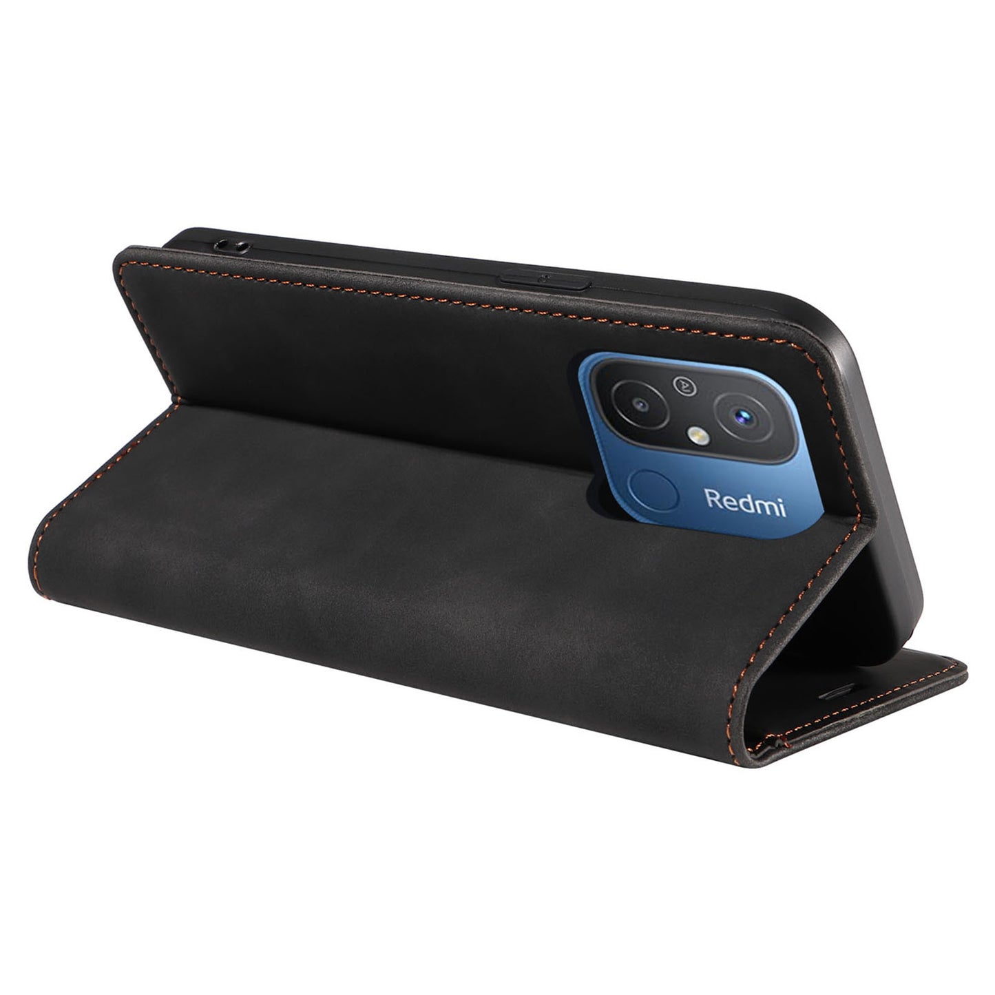 Uniqkart 003 For Xiaomi Redmi 12C 4G / 11A 4G / Poco C55 4G Phone Wallet Case RFID Blocking Leather Stand Cover - Black