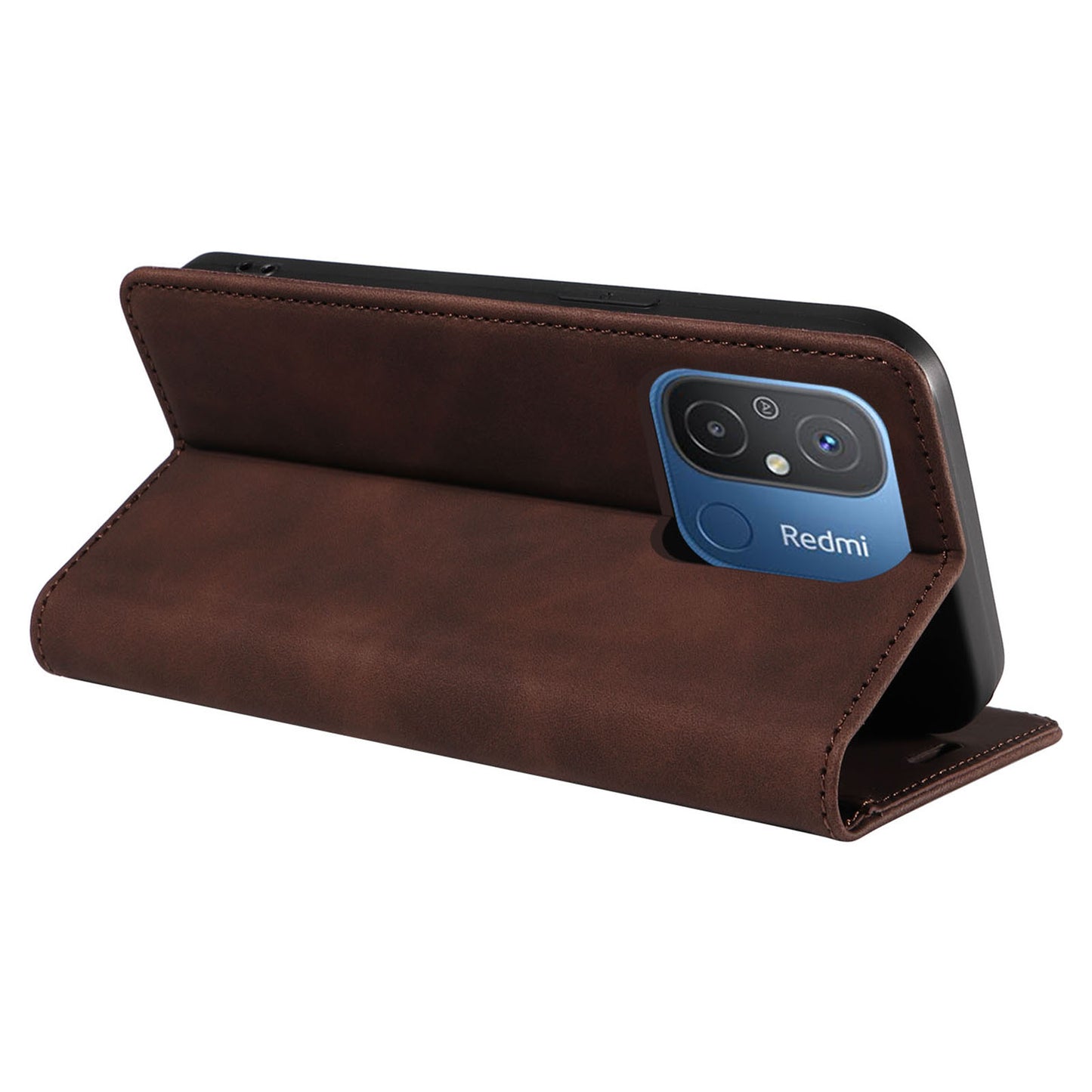 Uniqkart 003 For Xiaomi Redmi 12C 4G / 11A 4G / Poco C55 4G Phone Wallet Case RFID Blocking Leather Stand Cover - Brown