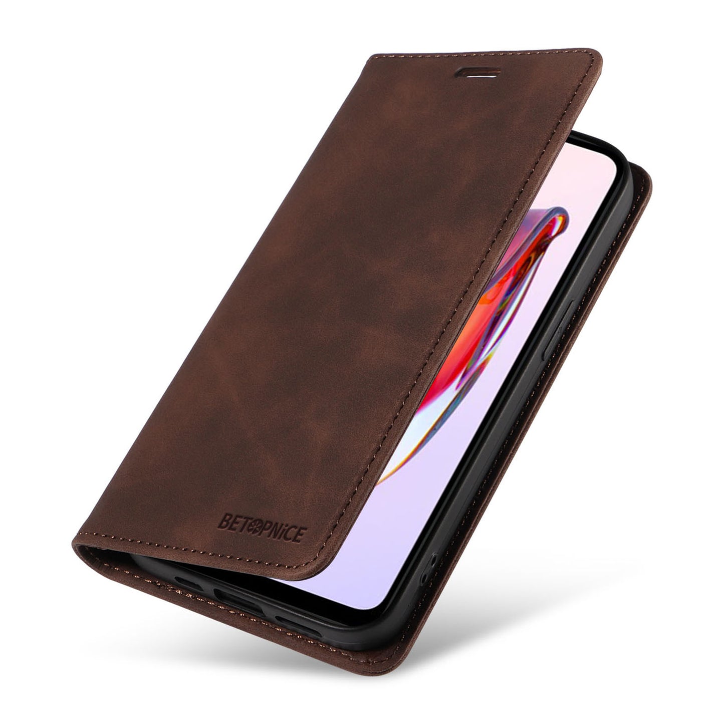 Uniqkart 003 For Xiaomi Redmi 12C 4G / 11A 4G / Poco C55 4G Phone Wallet Case RFID Blocking Leather Stand Cover - Brown