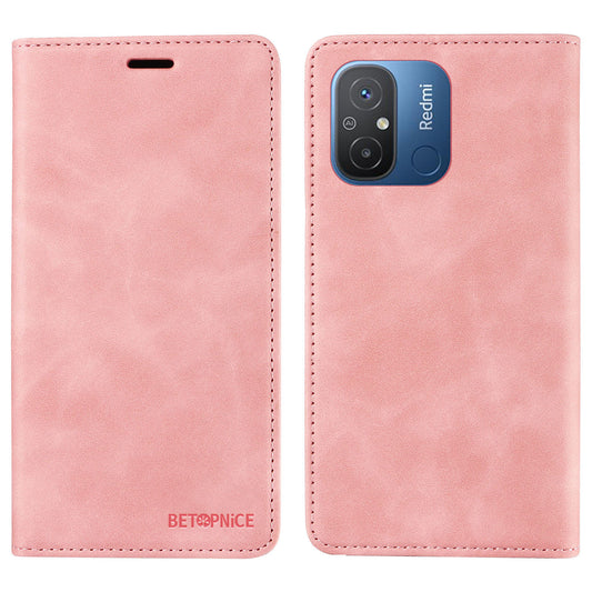 Uniqkart 003 For Xiaomi Redmi 12C 4G / 11A 4G / Poco C55 4G Phone Wallet Case RFID Blocking Leather Stand Cover - Pink