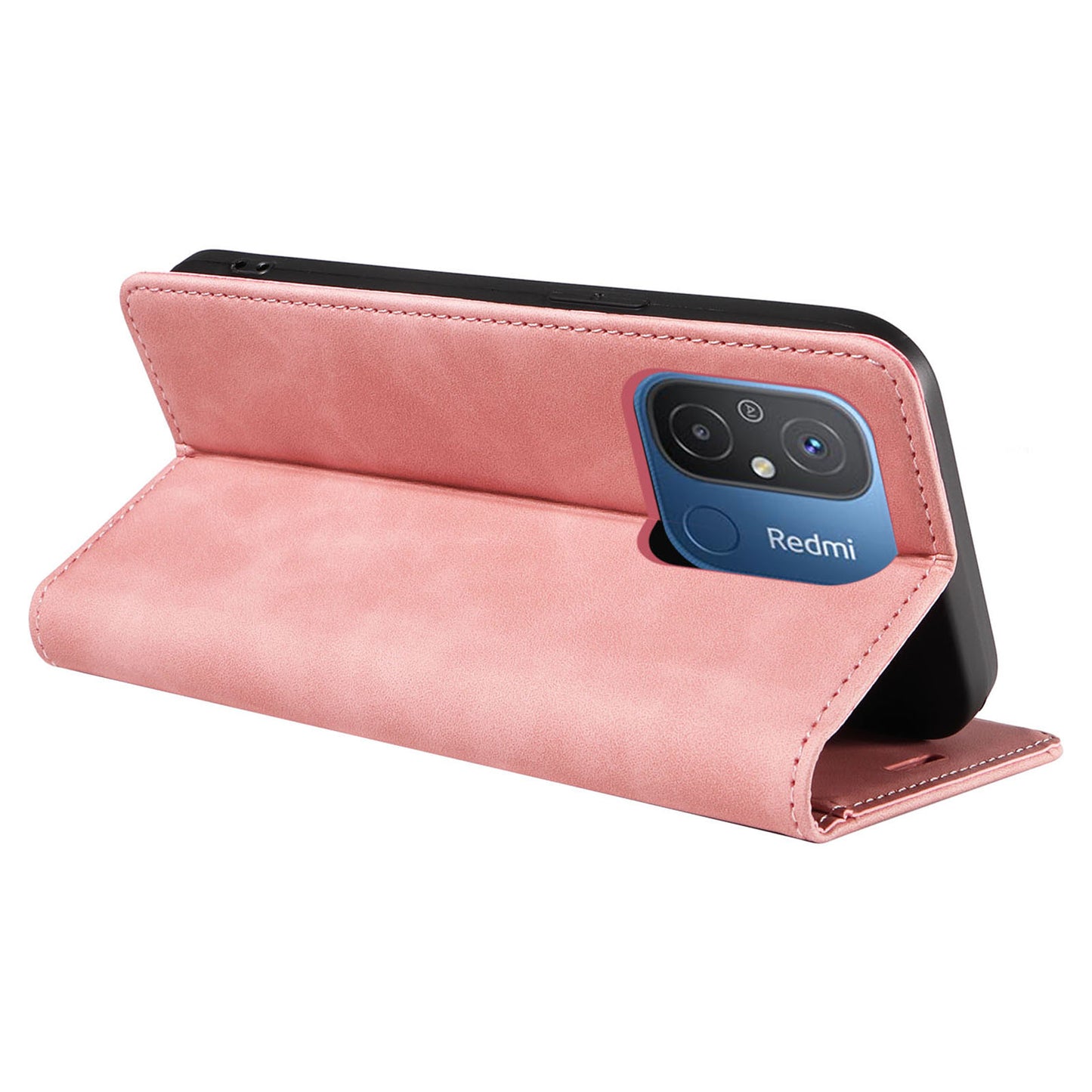 Uniqkart 003 For Xiaomi Redmi 12C 4G / 11A 4G / Poco C55 4G Phone Wallet Case RFID Blocking Leather Stand Cover - Pink