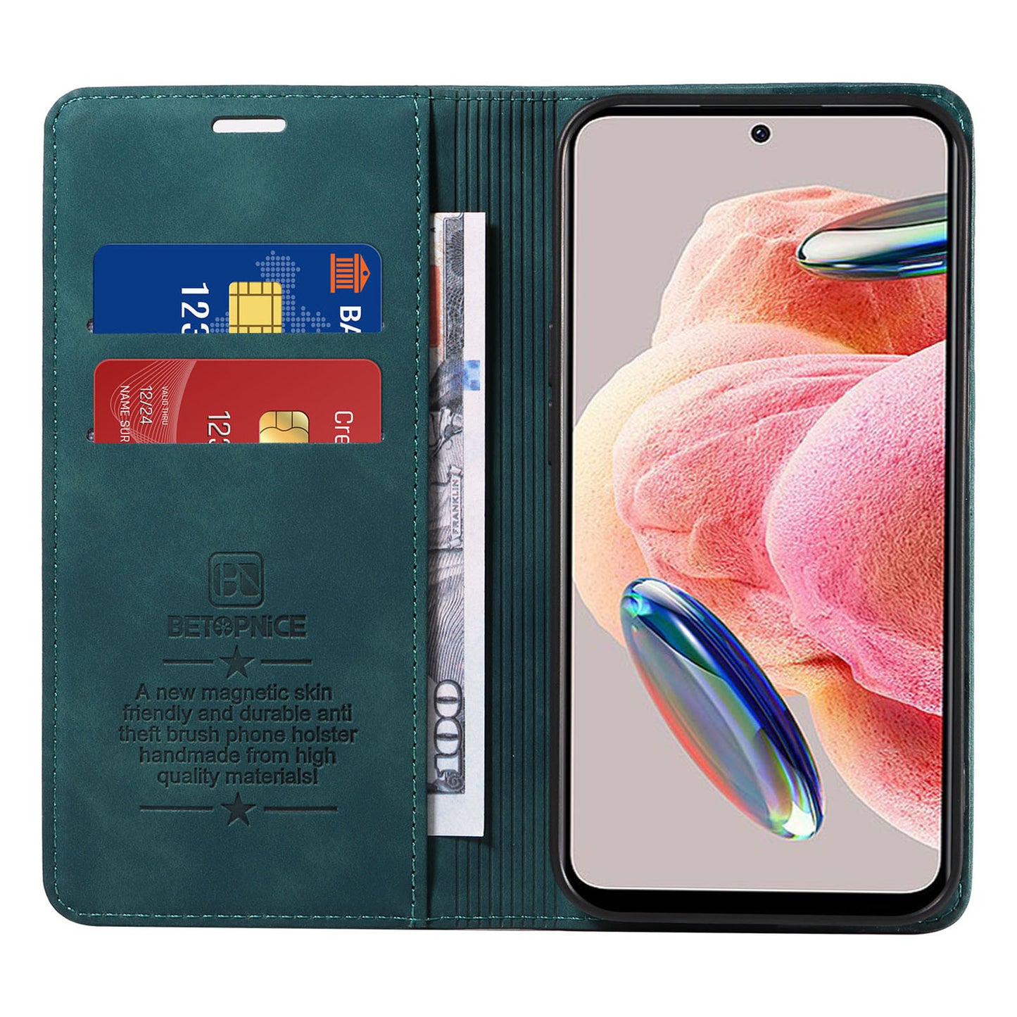 Uniqkart 003 For Xiaomi Redmi Note 12 4G RFID Blocking Phone Wallet Case Leather Stand Cover - Green