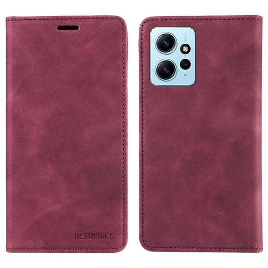 Uniqkart 003 For Xiaomi Redmi Note 12 4G RFID Blocking Phone Wallet Case Leather Stand Cover - Red