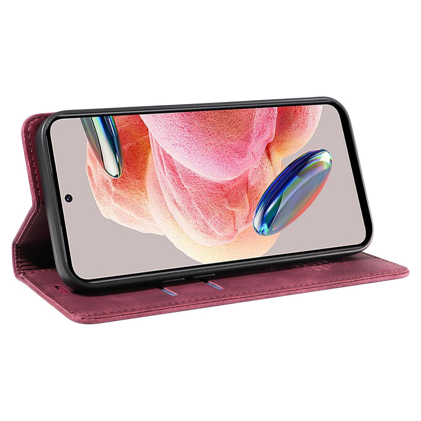 Uniqkart 003 For Xiaomi Redmi Note 12 4G RFID Blocking Phone Wallet Case Leather Stand Cover - Red