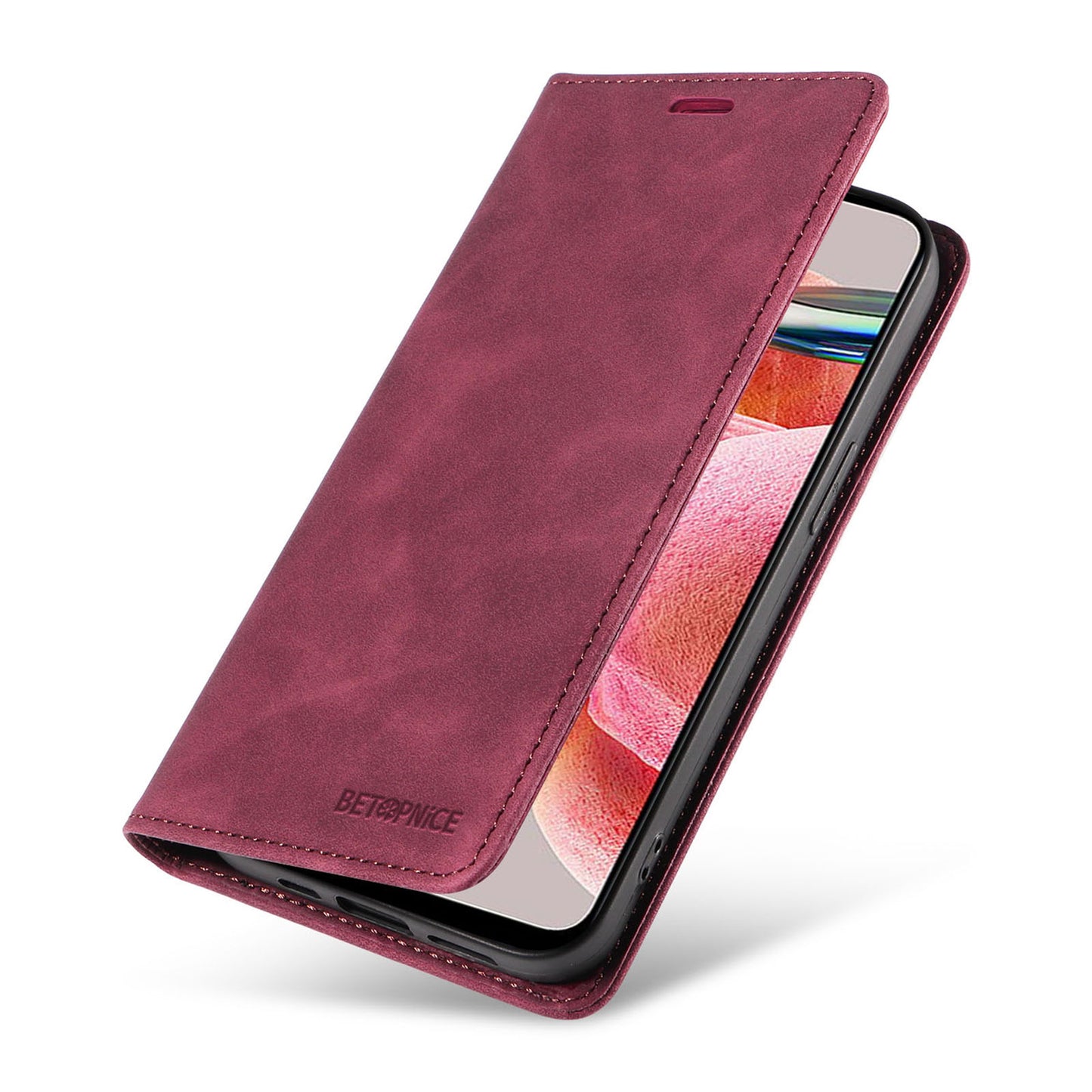 Uniqkart 003 For Xiaomi Redmi Note 12 4G RFID Blocking Phone Wallet Case Leather Stand Cover - Red