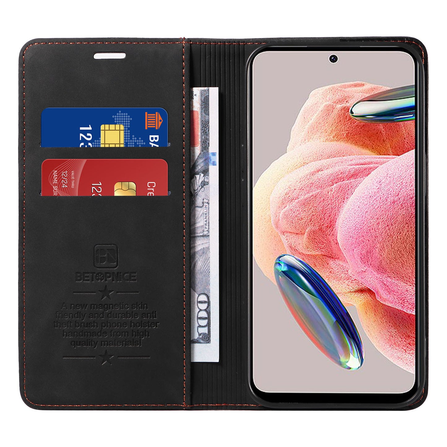 Uniqkart 003 For Xiaomi Redmi Note 12 4G RFID Blocking Phone Wallet Case Leather Stand Cover - Black
