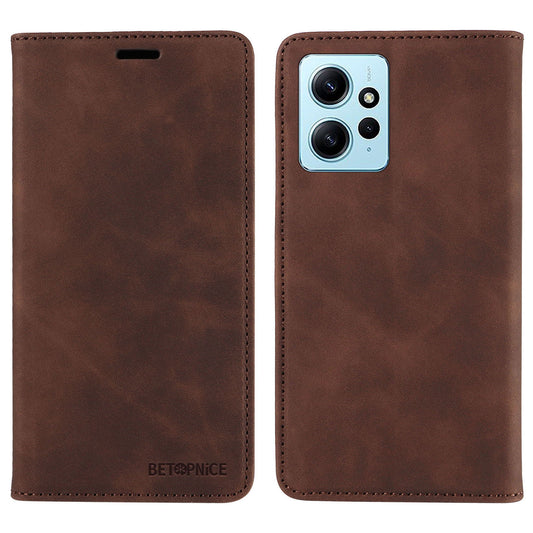 Uniqkart 003 For Xiaomi Redmi Note 12 4G RFID Blocking Phone Wallet Case Leather Stand Cover - Brown