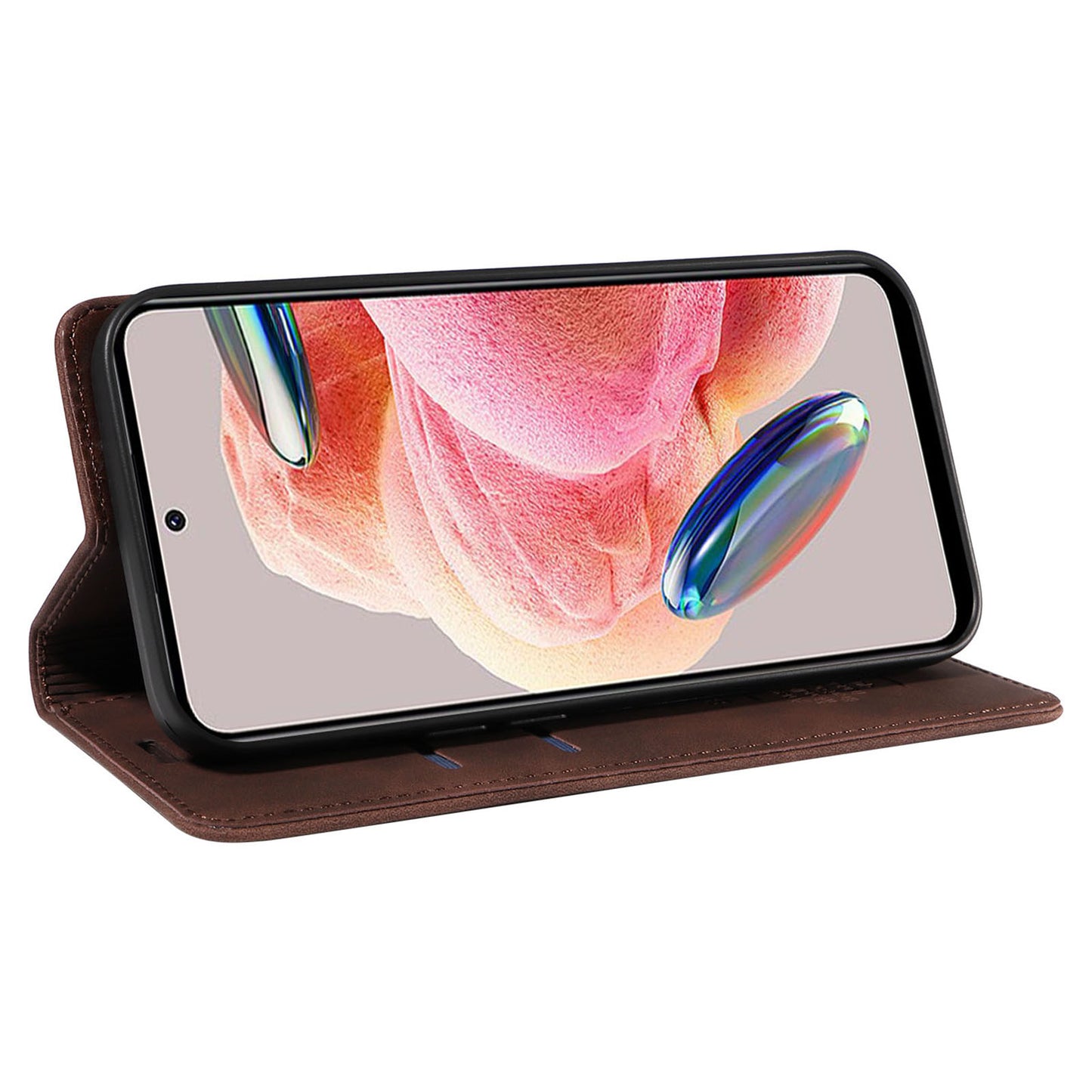 Uniqkart 003 For Xiaomi Redmi Note 12 4G RFID Blocking Phone Wallet Case Leather Stand Cover - Brown