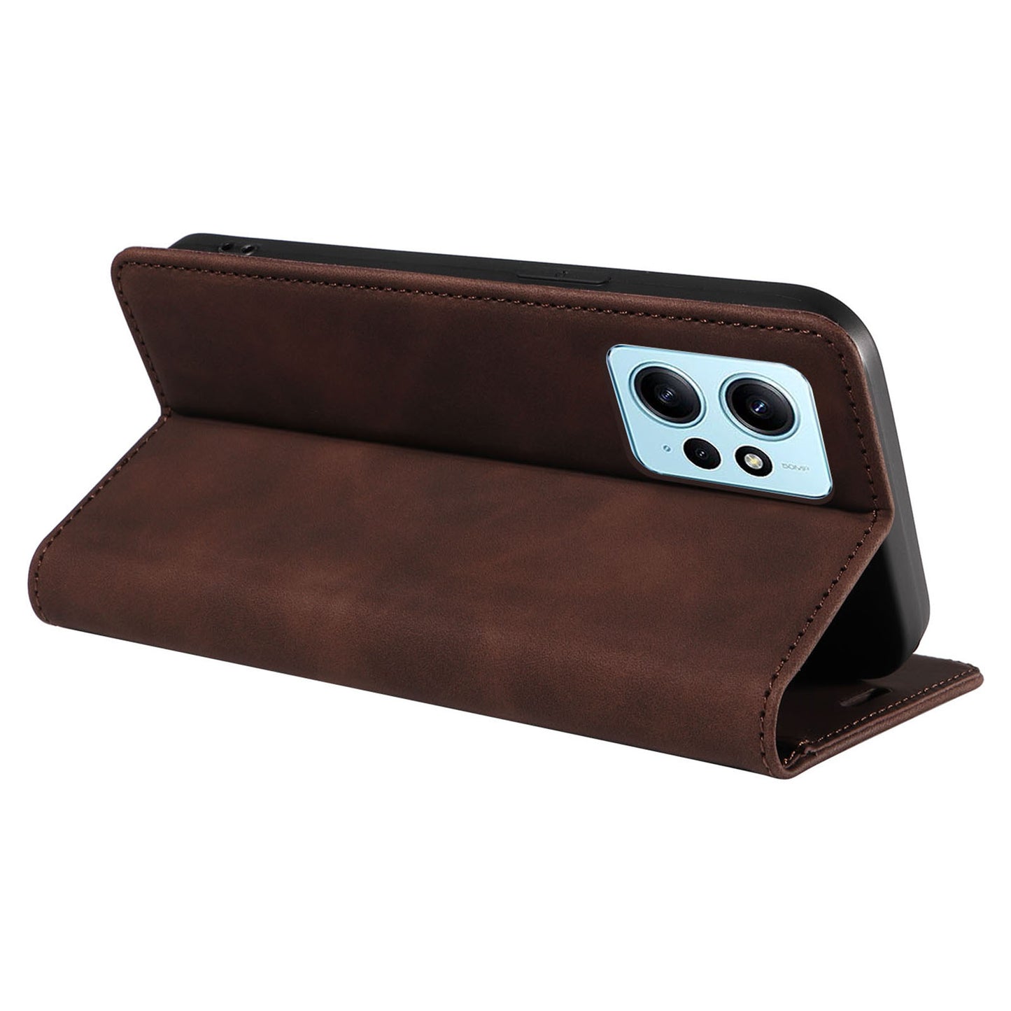 Uniqkart 003 For Xiaomi Redmi Note 12 4G RFID Blocking Phone Wallet Case Leather Stand Cover - Brown