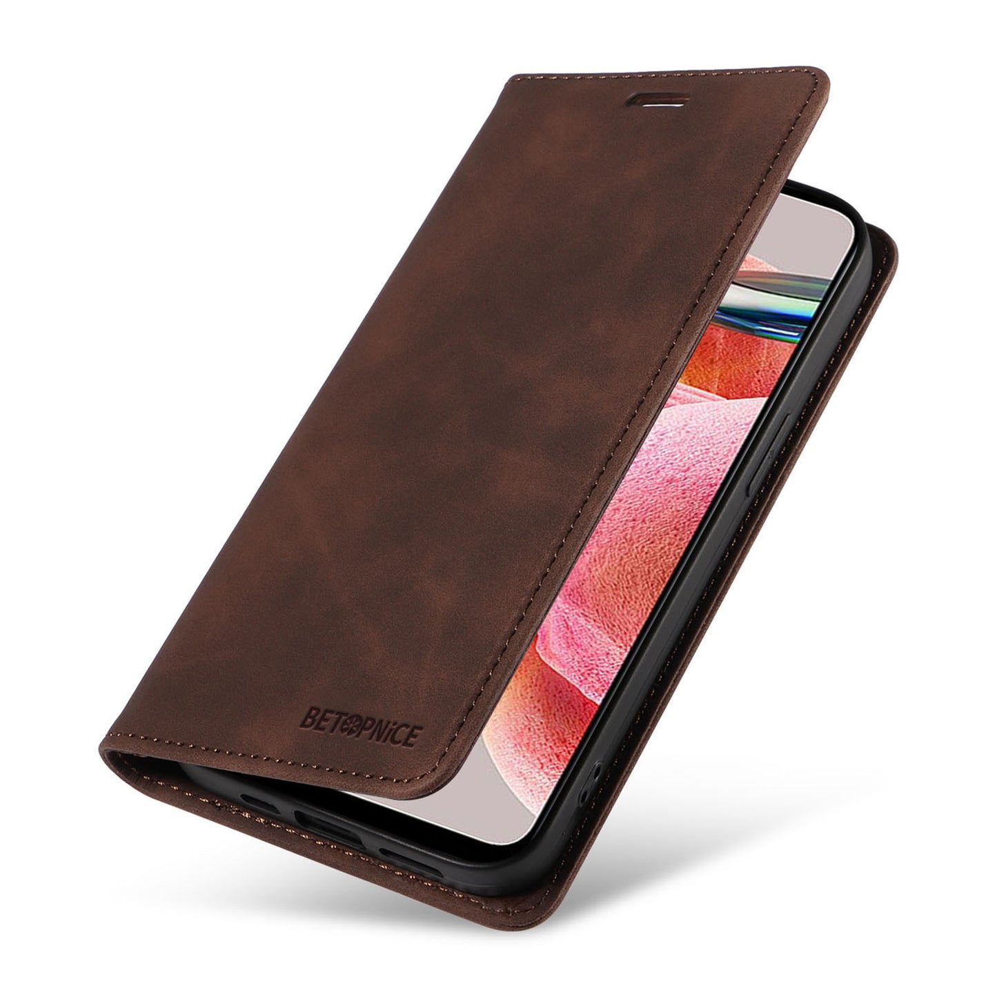 Uniqkart 003 For Xiaomi Redmi Note 12 4G RFID Blocking Phone Wallet Case Leather Stand Cover - Brown