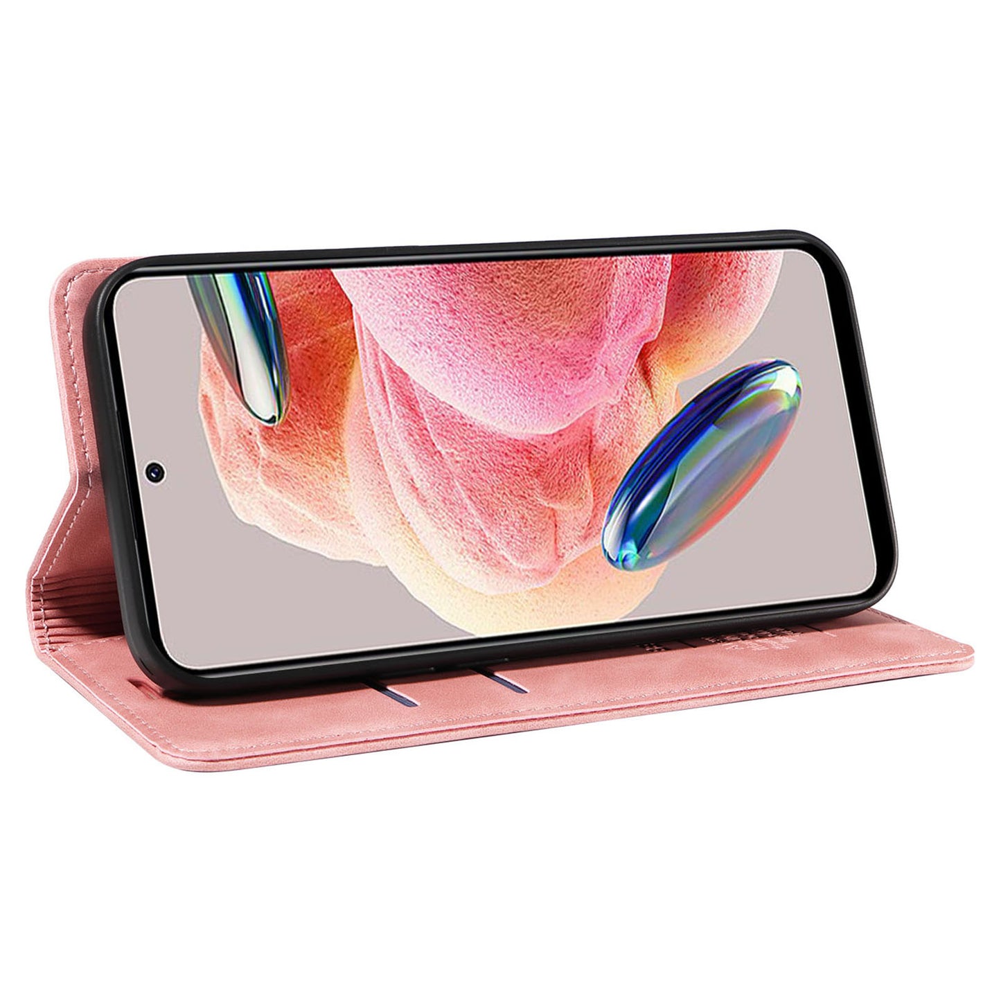 Uniqkart 003 For Xiaomi Redmi Note 12 4G RFID Blocking Phone Wallet Case Leather Stand Cover - Pink