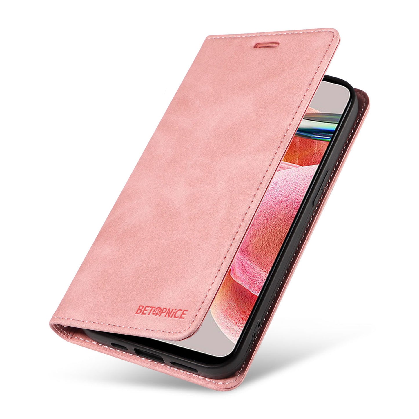 Uniqkart 003 For Xiaomi Redmi Note 12 4G RFID Blocking Phone Wallet Case Leather Stand Cover - Pink
