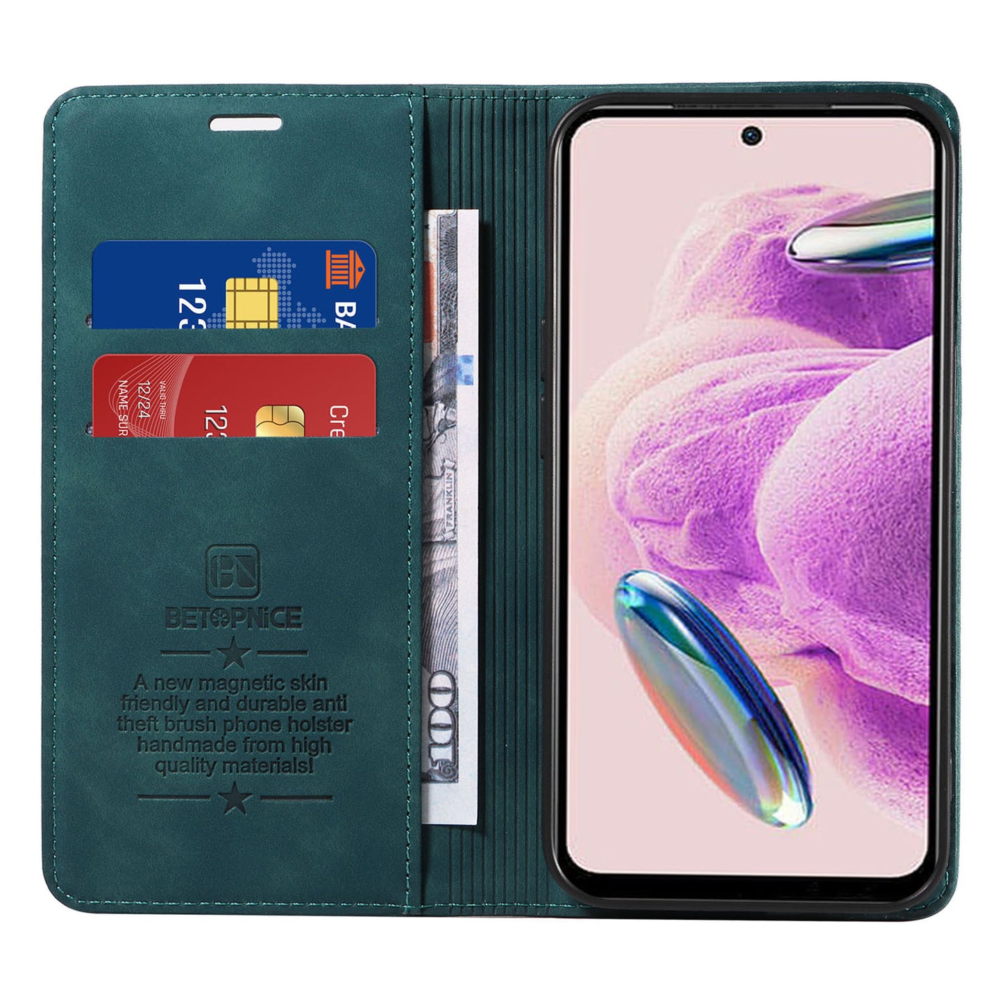 Uniqkart 003 Stand Cover for Xiaomi Redmi Note 12S 4G RFID Blocking Phone Wallet Leather Case - Green