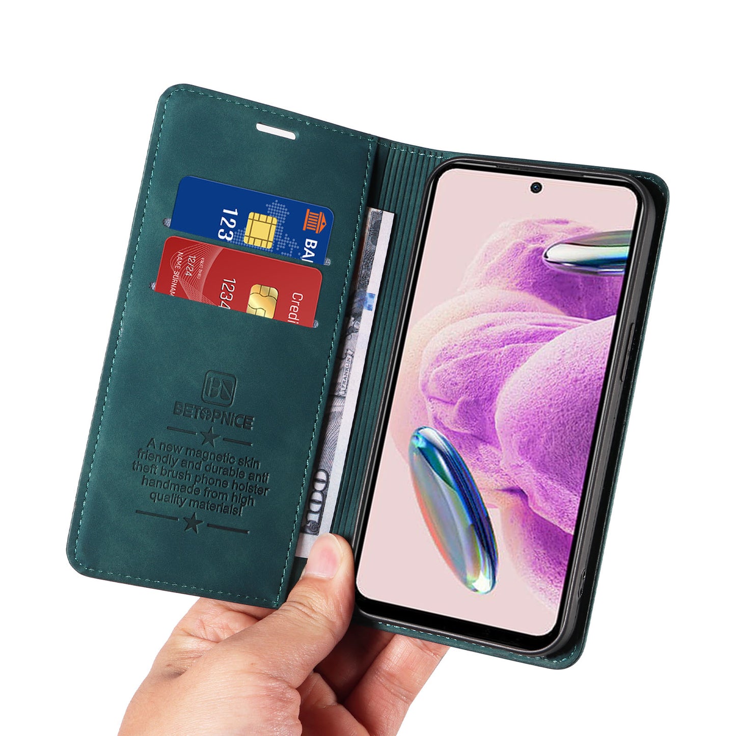 Uniqkart 003 Stand Cover for Xiaomi Redmi Note 12S 4G RFID Blocking Phone Wallet Leather Case - Green