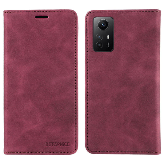Uniqkart 003 Stand Cover for Xiaomi Redmi Note 12S 4G RFID Blocking Phone Wallet Leather Case - Red