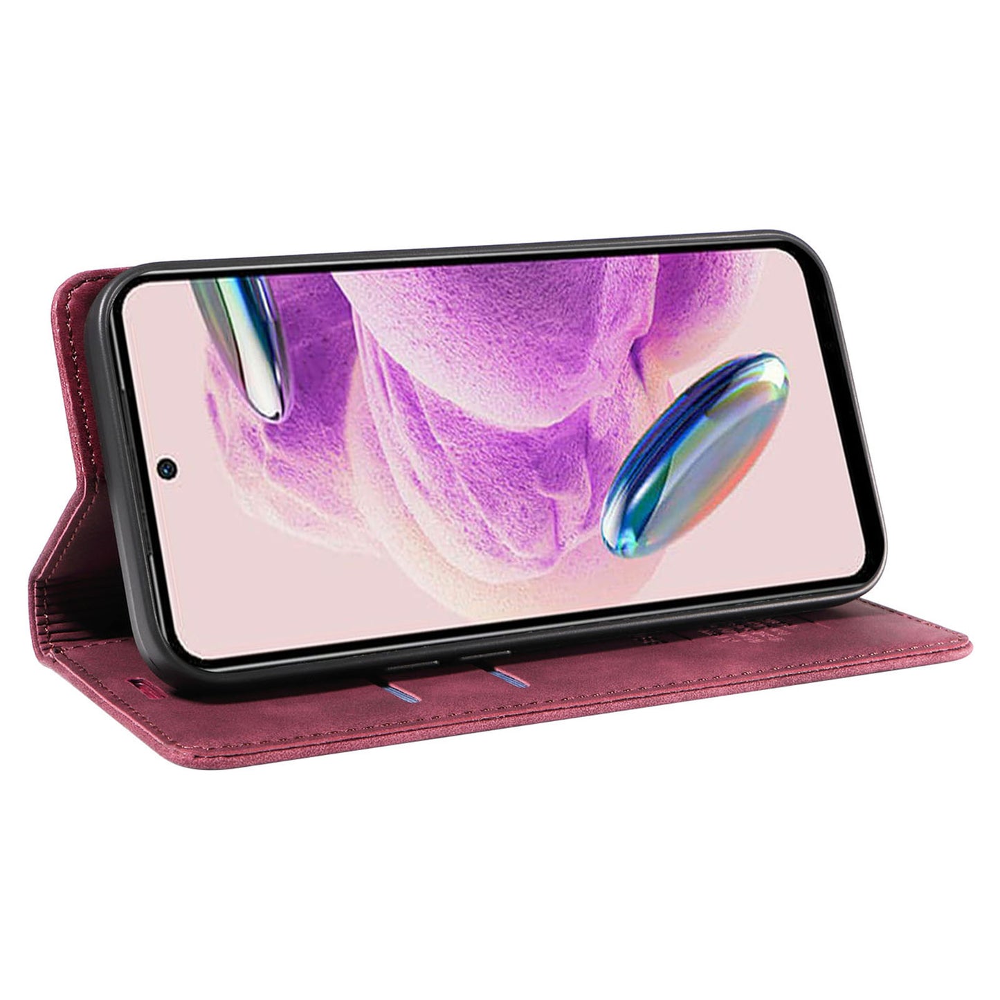 Uniqkart 003 Stand Cover for Xiaomi Redmi Note 12S 4G RFID Blocking Phone Wallet Leather Case - Red