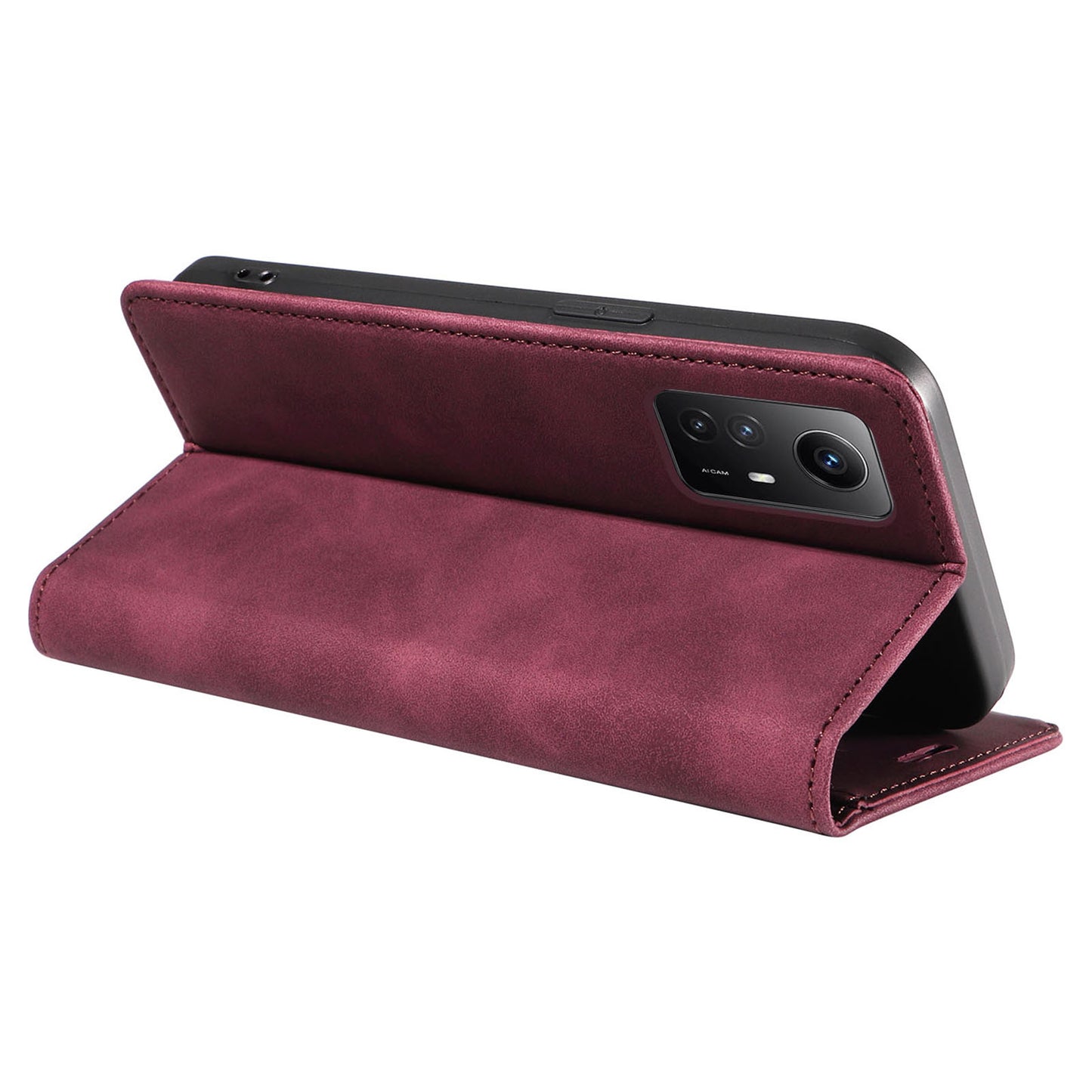 Uniqkart 003 Stand Cover for Xiaomi Redmi Note 12S 4G RFID Blocking Phone Wallet Leather Case - Red