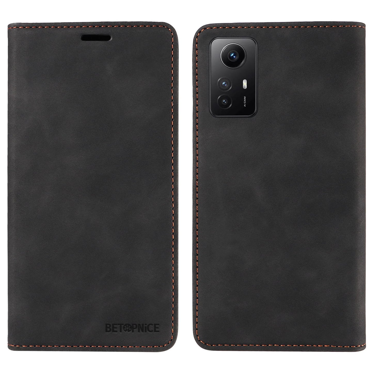 Uniqkart 003 Stand Cover for Xiaomi Redmi Note 12S 4G RFID Blocking Phone Wallet Leather Case - Black